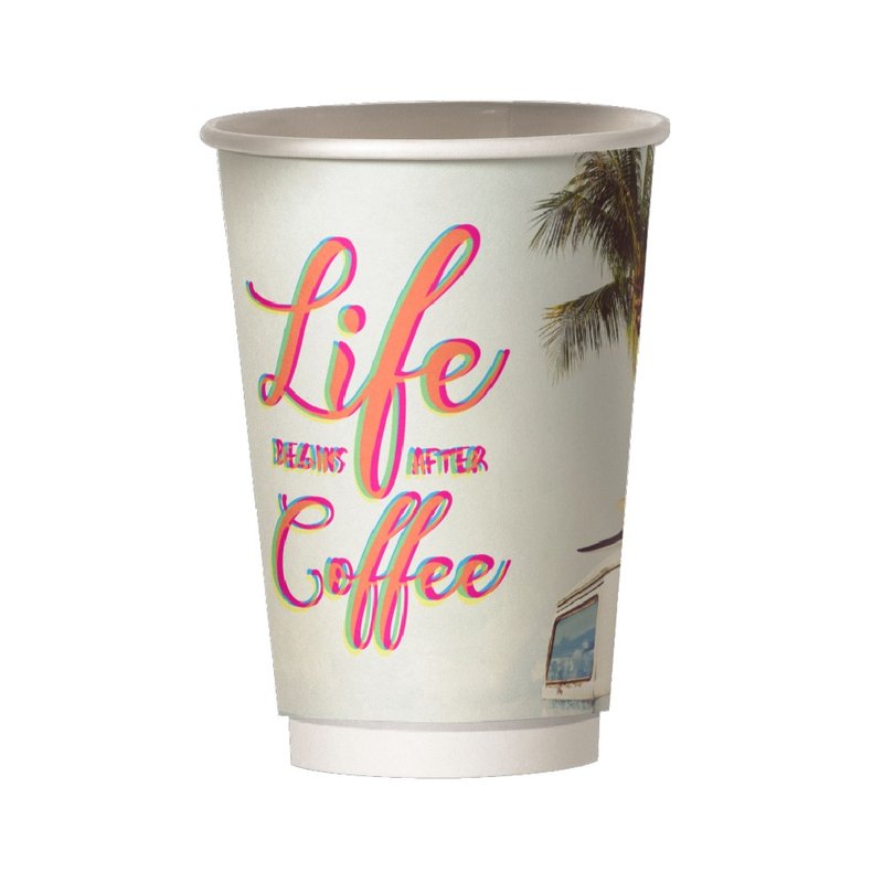 ΠΟΤΗΡΙ ΧΆΡΤΙΝΟ ΔΙΠΛΌΤΟΙΧΟ 16oz ''LIFE BEGINS AFTER COFFEE" 16ΤΕΜ
