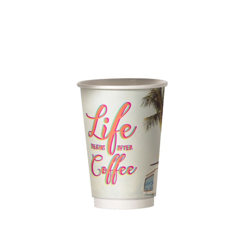 ΠΟΤΗΡΙ ΧΆΡΤΙΝΟ ΔΙΠΛΌΤΟΙΧΟ 8oz ''LIFE BEGINS AFTER COFFEE" 18ΤΕΜ