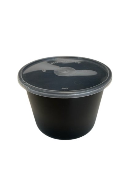 CONTAINER ΣΤΡΟΓΓΥΛΌ PP ΜΑΎΡΟ 590ml Τ52 Μ/Κ 50Τ 118,6*85